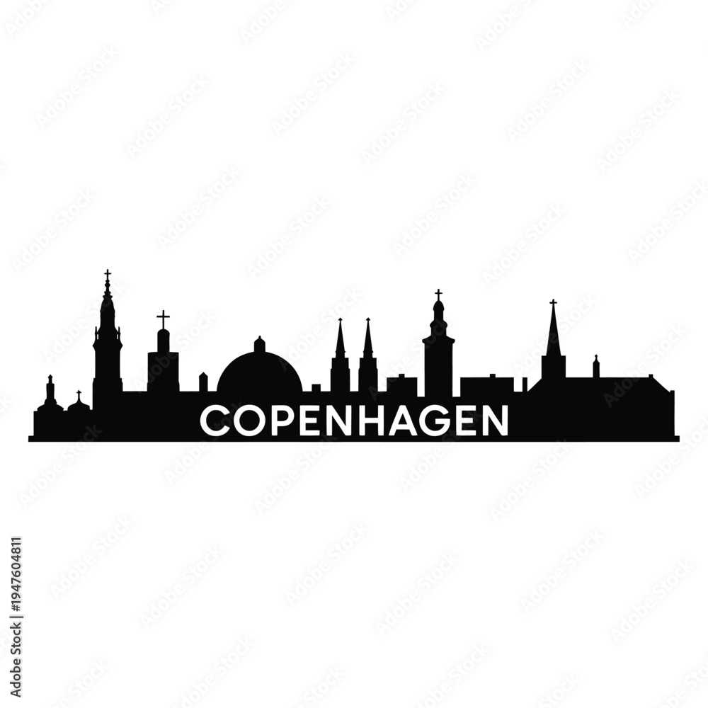 Obraz premium Black silhouette of copenhagen skyline with the city s name displayed