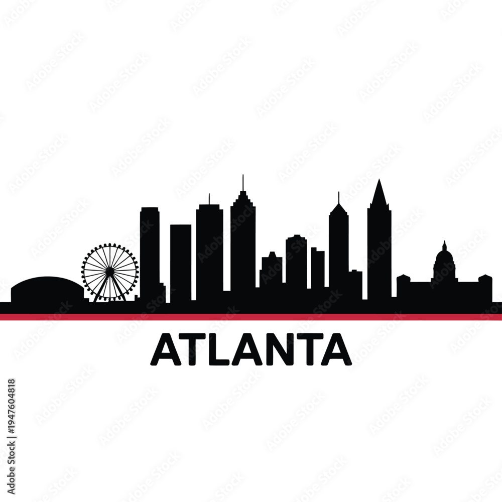 Fototapeta premium Atlanta skyline silhouette with ferris wheel and city name below