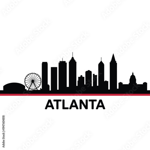 Atlanta skyline silhouette with ferris wheel and city name below