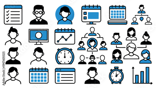 Set of 20 business icons vector, people, office, management