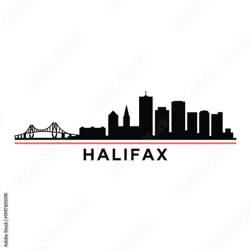 Halifax skyline silhouette with bridge and city name below it