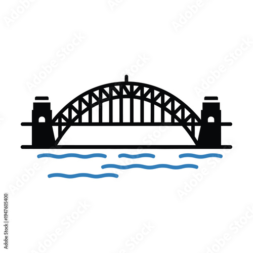 Stylized illustration of the sydney harbour bridge with water below