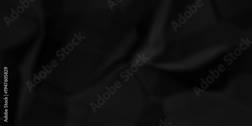 Crumple crushed black paper obsolete rumple craft design. wrinkle ripped creased crumple aged closeup recycled document grunge paper background.