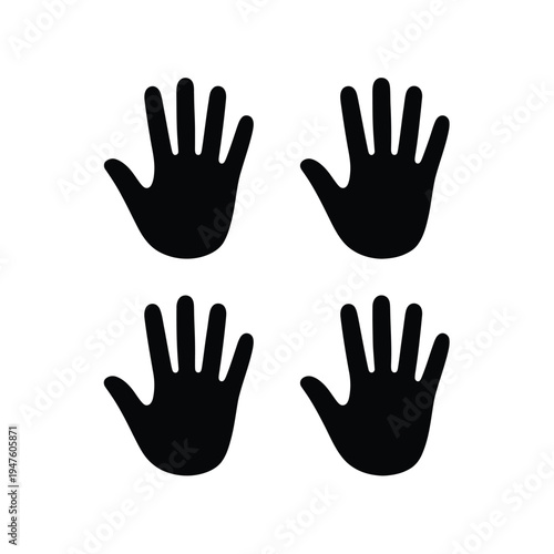Four black silhouettes of open human hands arranged in a square
