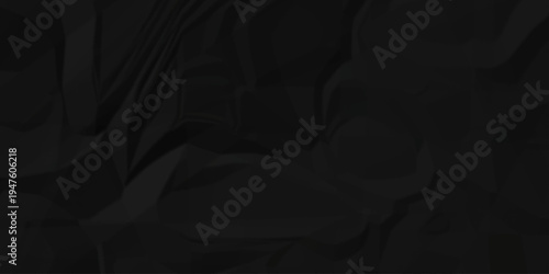 Crumple crushed black paper obsolete rumple craft design. wrinkle ripped cardboard crumple aged closeup recycled document grunge paper background.