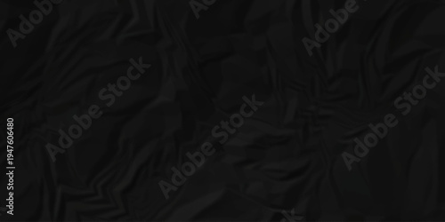 Crumple crushed black paper obsolete rumple craft design. wrinkle ripped creased crumple aged closeup recycled document grunge paper background.