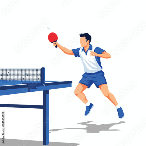 A man playing table tennis, leaping to hit the ball