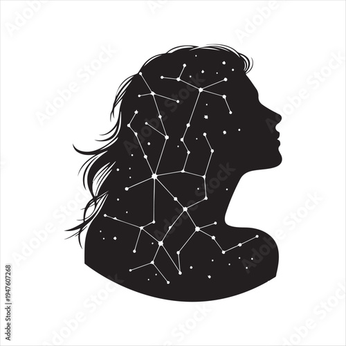 Stargazing constellation abstract silhouette line art logo design concept illustration idea