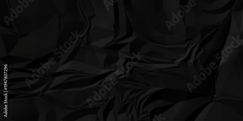 Crumple crushed black paper obsolete rumple craft design. wrinkle ripped creased crumple aged closeup recycled document grunge paper background.