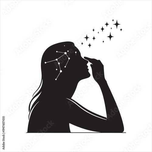 Stargazing constellation abstract silhouette line art logo design concept illustration idea