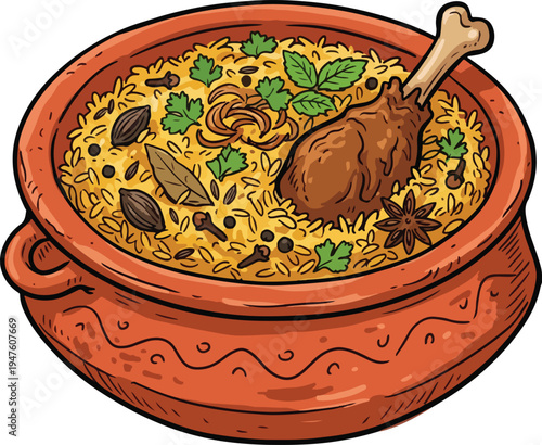 Biryani Bowl: Hand-Drawn Indian Food Illustration
