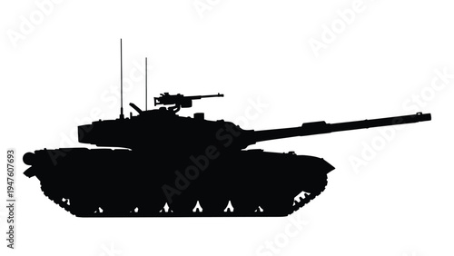 A black silhouette of a military tank