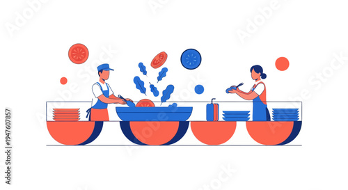 Chef preparing fresh salad in restaurant kitchen