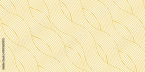 Yellow instant noodle, pasta and spaghetti texture with geometric wavy lines. Ramen, pasta vector pattern. Background abstract food illustration
