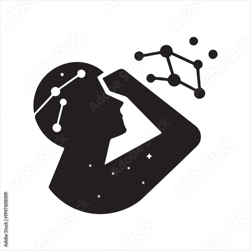 Stargazing constellation abstract silhouette line art logo design concept illustration idea