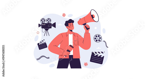 Filmmaking and Cinematography Concept with Movie Camera and Slate