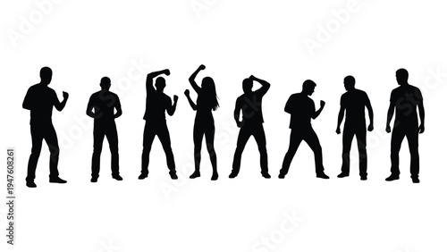 A group of people standing in different poses