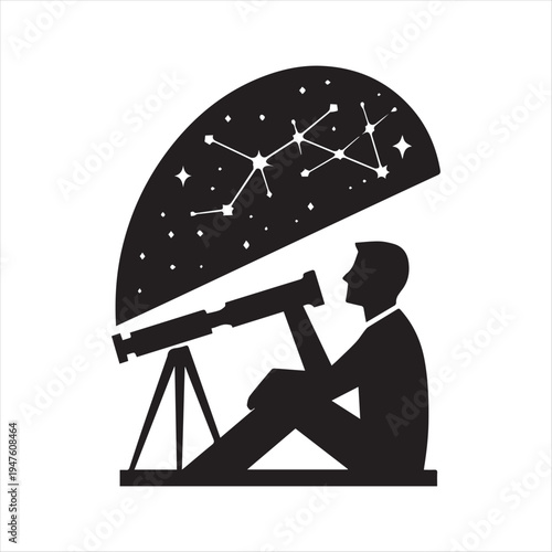 Stargazing constellation abstract silhouette line art logo design concept illustration idea