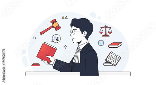 Legal Justice System Concept with Judge Gavel and Law Book Illustration