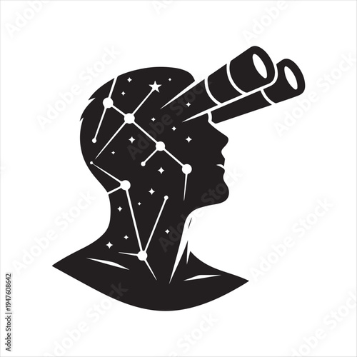 Stargazing constellation abstract silhouette line art logo design concept illustration idea