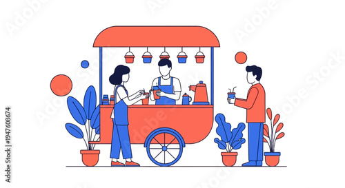 Minimalist Illustration of Street Food Vendor