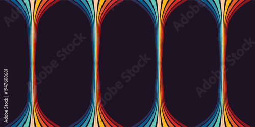 Abstract 1970's background design in futuristic retro style with colorful lines. Vector illustration.