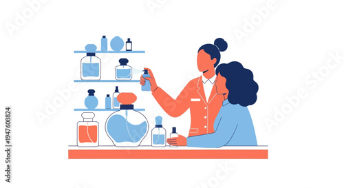 Perfume bottles on store shelves illustration