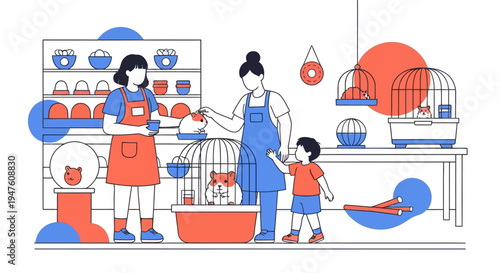 Pet Store Worker Caring for Hamsters in a Retail Shop Illustration