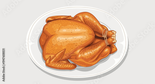 Roasted turkey on a plate with savory food ready to eat indoors