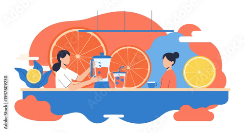 Woman Making Fresh Orange Juice