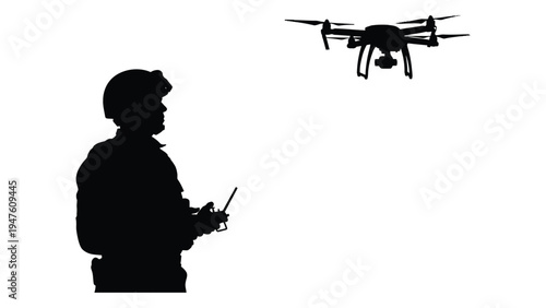 Man operating a drone with remote control