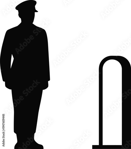 Man in uniform standing next to archway silhouette Vector