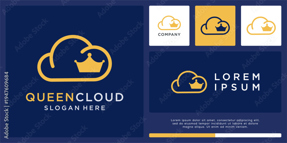 Naklejka premium Queen cloud logo design with crown