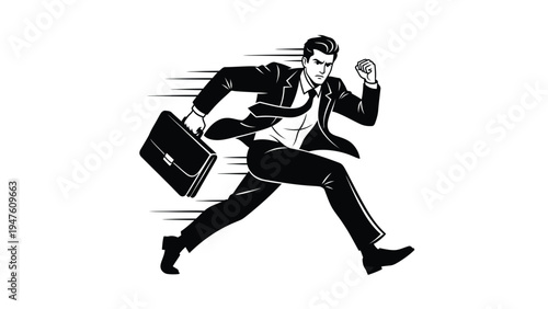 Businessman Running Fast with Briefcase - Dynamic Corporate Urgency Illustration