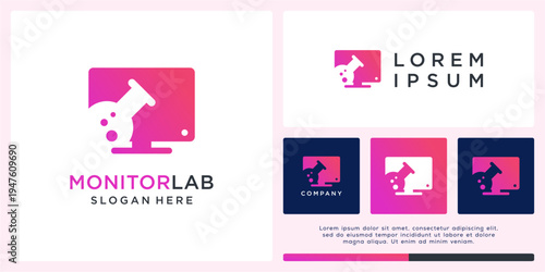Monitor lab logo design basic template with screen and tube