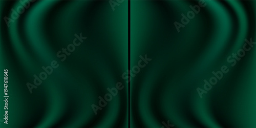 Kain sutera berwarna hijau dengan latar belakang mewah. Pola tekstur vektor kain abstrak bergelombang. Tirai material mengkilap yang halus. Desain horizontal realistis kurva beludru elegan.