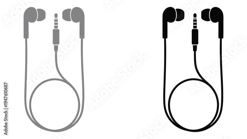 A pair of black and gray wired earbuds