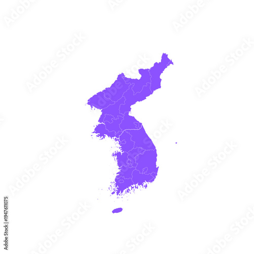 Stylized bright purple map silhouette representing the unified geography of the Korean peninsula countries