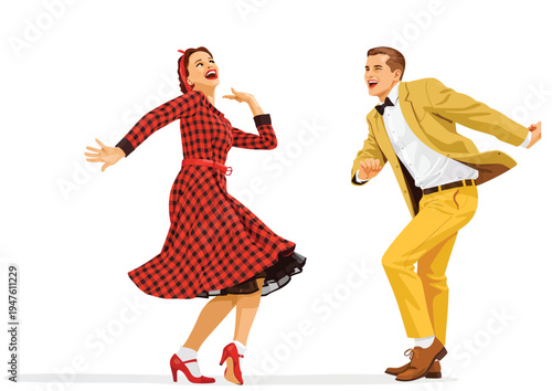 073-03-Couple dancing cheerfully, enjoying music, fashion, and culture of the 1950s era
