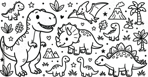 Dinosaur friends coloring page for kids