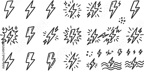 Collection of lightning bolt icons and effects
