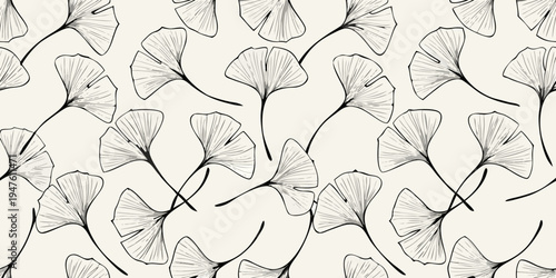 Delicate ginkgo biloba leaves create a seamless repeating pattern