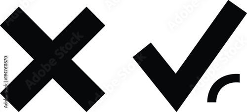 Black X Mark and Check Mark Symbol on White Background cross tick