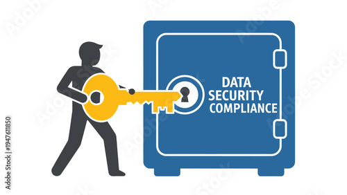 Data Security Compliance Concept: Person Unlocking Safe with Key Illustration