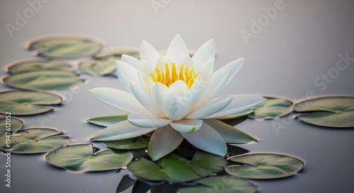 Serene white water lily floating peacefully on a pond.