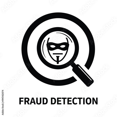 A graphic illustration showcases a magnifying glass inspecting a masked face symbolizing fraud detection and security measures high quality professional detailed modern elegant stylish