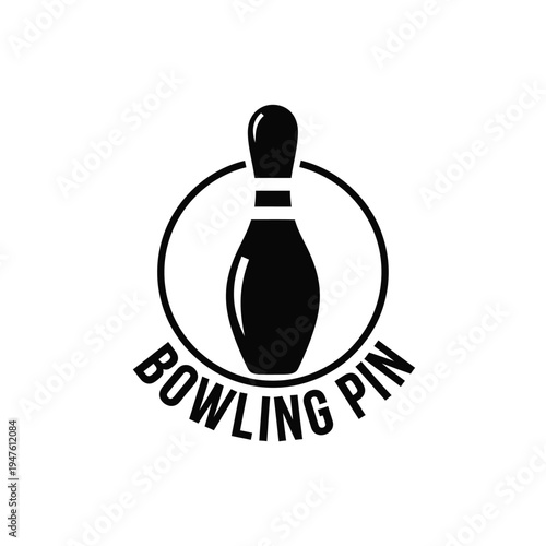 A simple black and white graphic depicts a single bowling pin centered within a circular frame with the text bowling pin below high quality