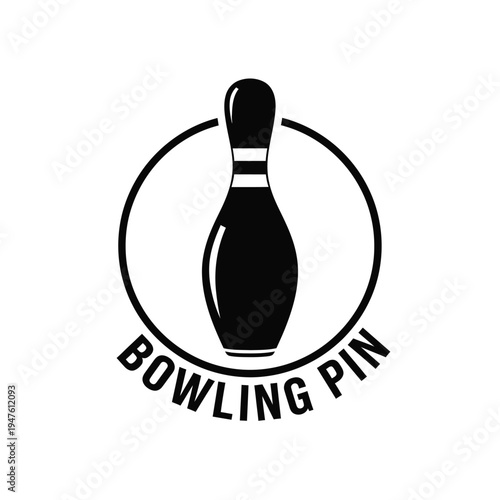 A minimalist black and white graphic depicts a single bowling pin encircled by a line with the text bowling pin below high quality professional detailed modern