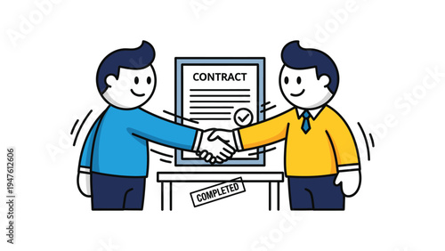 Business Deal Handshake and Contract Completion. Two Men Agreeing on Partnership Terms.
