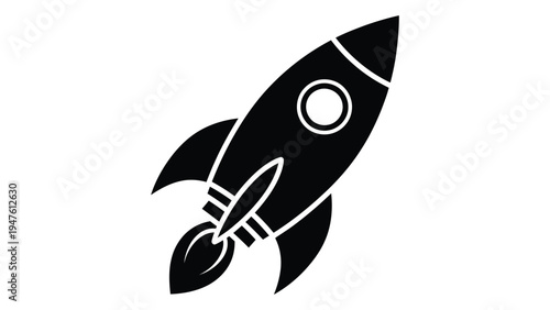 A black rocket ship with white details